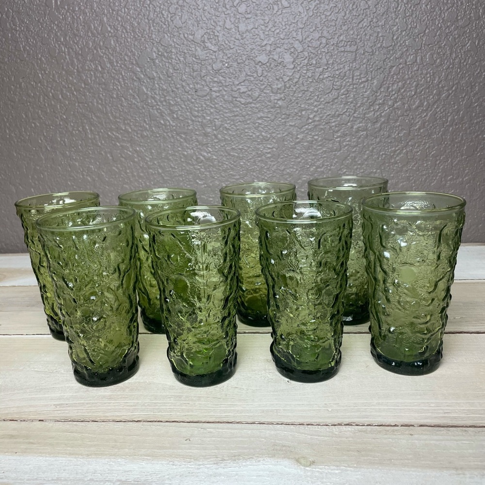 Anchor Hocking Lido Milano Green Crinkle Glassware